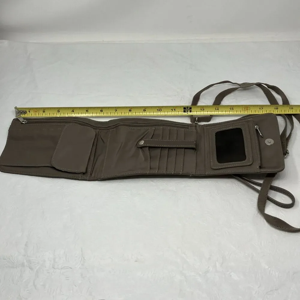 HADAKI Travel Wallet Wristlet Crossbody Strap Purse Bag Brown Taupe Unisex EUC